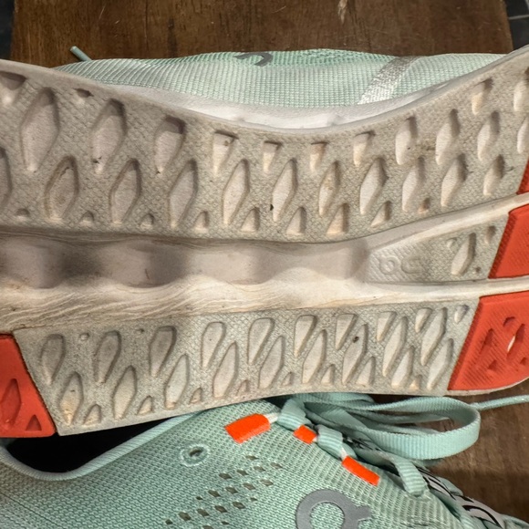 On Running Mint Sneakers with Orange Accents - Picture 10 of 12